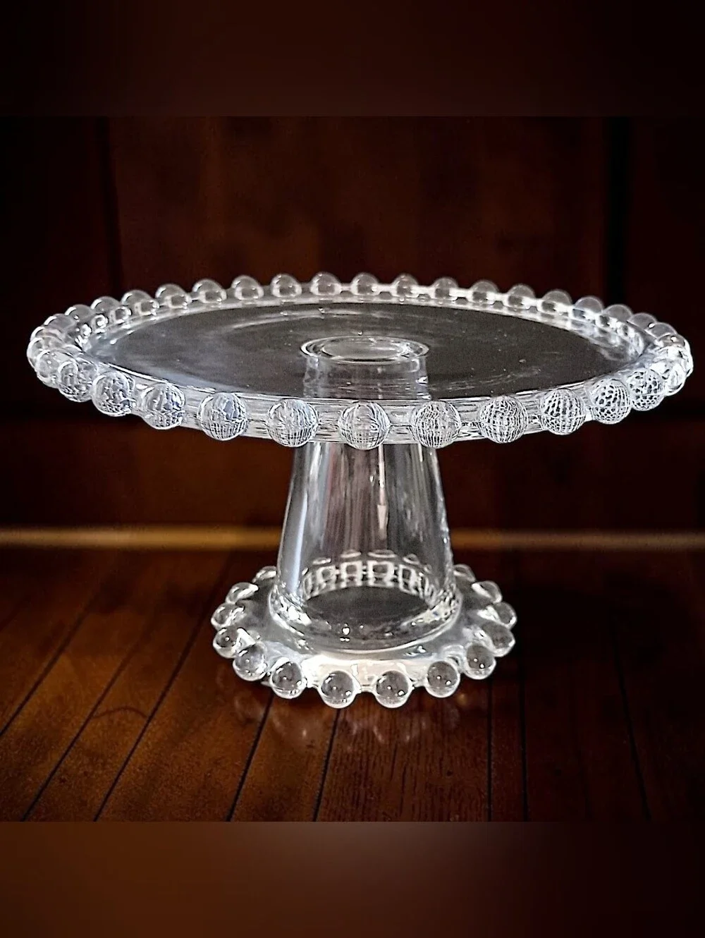 Crystal Glass Beaded Edge Cake Stand Pedestal Cupcake Dessert Display Wedding
